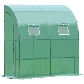 Aoodor 6.7' x 3.3' x 7.2' Lean-to Walk-in Greenhouse with Shelf and Durable PE Cover - White