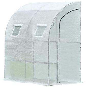 Aoodor 6.7' x 3.3' x 7.2' Lean-to Walk-in Greenhouse with Shelf and Durable PE Cover - White
