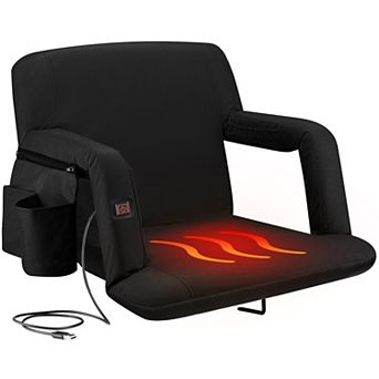Alpcour Wide Heated Reclining Stadium Seat - Waterproof Foldable Camping Chair with Extra Thick Padding and Wide Back Support