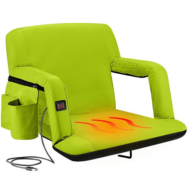 Alpcour Wide Heated Reclining Stadium Seat - Waterproof Foldable Camping Chair with Extra Thick Padding and Wide Back Support - Lime