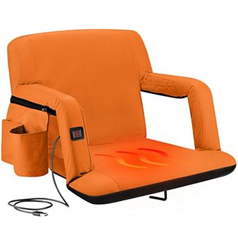 Alpcour Wide Heated Reclining Stadium Seat - Waterproof Foldable Camping Chair with Extra Thick Padding and Wide Back Support