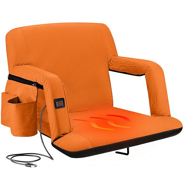 Alpcour Wide Heated Reclining Stadium Seat with Armrests - 21" Orange