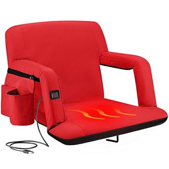 Alpcour Wide Heated Reclining Stadium Seat - Waterproof Foldable Camping Chair with Extra Thick Padding and Wide Back Support