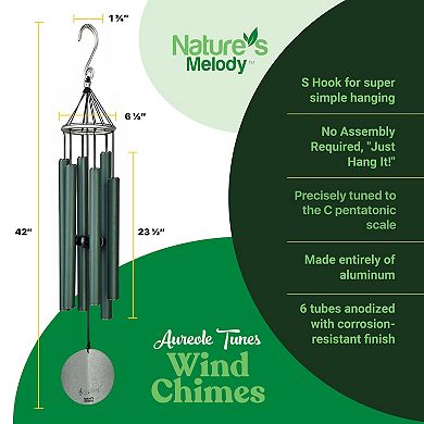 Nature's Melody Aureole Tunes Wind Chimes - 6-Tube Outdoor Windchime, C Pentatonic Scale