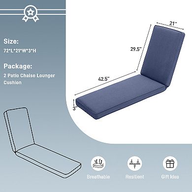 Aoodor Patio Chaise Lounger Cushions Set of 2, Water-Resistant, 72x21x3 Inches(Only Cushions)
