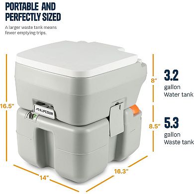 Alpcour Compact Portable Toilet  5.3 Gallon Indoor & Outdoor Commode with Piston Pump Flush and Washing Sprayer