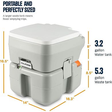 Alpcour Compact Portable Toilet 5.3 Gallon Indoor & Outdoor Commode with Piston Pump Flush and Washing Sprayer