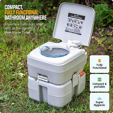 Alpcour Compact Portable Toilet  5.3 Gallon Indoor & Outdoor Commode with Piston Pump Flush and Washing Sprayer