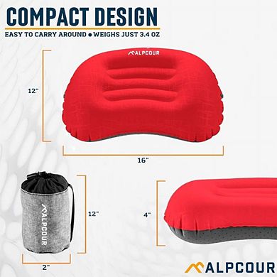 Alpcour Ultralight Inflatable Camping Pillow - Compact Travel Essential with Carry Case