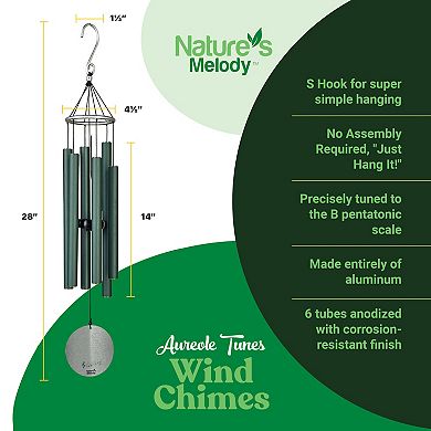 Nature's Melody Aureole Tunes Wind Chimes - 6-Tube Outdoor Windchime, B Pentatonic Scale - 28 Inch