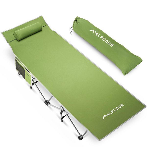 Alpcour Folding Camping Cot Compact Single Person Bed with Pillow for Indoor & Outdoor Use