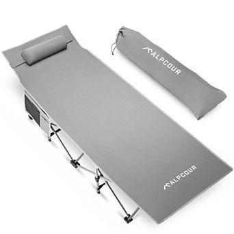 Alpcour Folding Camping Cot - Compact Single Person Bed with Pillow for Indoor & Outdoor Use