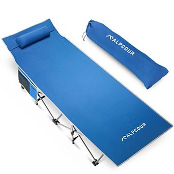 Alpcour Folding Camping Cot - Compact Single Person Bed with Pillow for Indoor & Outdoor Use