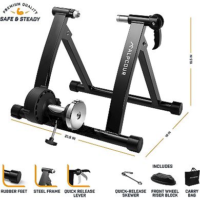 Alpcour Indoor Magnetic Bike Trainer Stand - Stainless Steel, 6 Resistance Settings