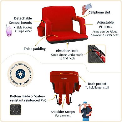 Alpcour Wide Reclining Stadium Seat - Waterproof Foldable Camping Chair with Extra Thick Padding and Wide Back Support