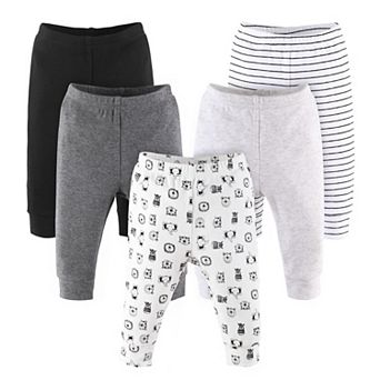 The Peanutshell Baby Boy Or Baby Girl Pants Set, 5 Pack, Grey Safari Animals