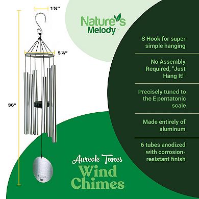 Nature's Melody Aureole Tunes Wind Chimes - 6-Tube Outdoor Windchime, E Pentatonic Scale - 36 Inch