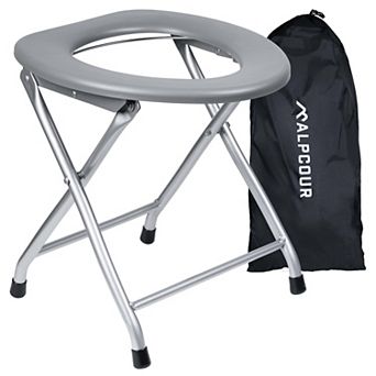 Alpcour Portable Toilet Seat - Compact Indoor & Outdoor Commode with Bag Hooks, Travel Bag & Stainless-Steel Frame