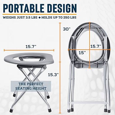 Alpcour Portable Toilet Seat - Compact Indoor & Outdoor Commode with Bag Hooks, Travel Bag & Stainless-Steel Frame