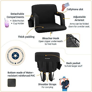 Alpcour 25-Inch Extra-Wide Reclining Stadium Seat - Waterproof Foldable Camping Chair with Extra Thick Padding and Wide Back Support