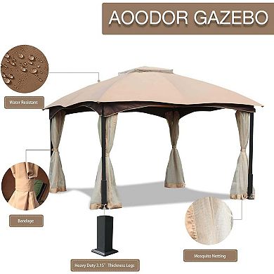 Aoodor Patio Gazebo Metal Frame with Mesh Netting Canopy Top