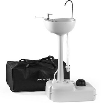 Alpcour 17L Portable Camping Sink Foot Pump Operated Hygiene Station with Towel Rack and Soap Dispenser