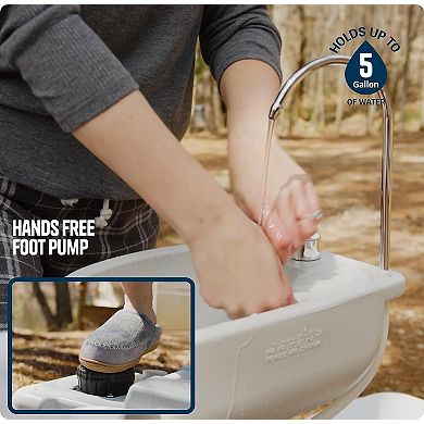 Alpcour 17L Portable Camping Sink  Foot Pump Operated Hygiene Station with Towel Rack and Soap Dispenser