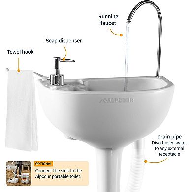 Alpcour 17L Portable Camping Sink Foot Pump Operated Hygiene Station with Towel Rack and Soap Dispenser