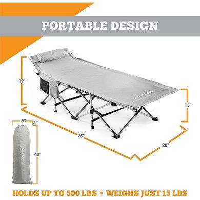 Alpcour XL Compact Folding Camping Bed - Steel Frame, Polyester, 500 Lbs Capacity