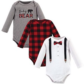 Little Treasure Baby Boy Cotton Long-Sleeve Bodysuits 3 pk Lumberjack Bow Tie