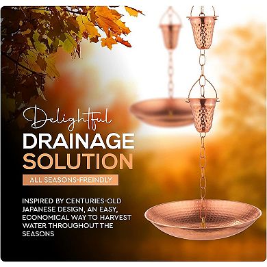 Marrgon 11" Copper Anchoring Basin - Hammered Metal Bowl for Rain Chain Downspouts