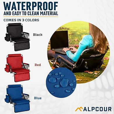 Alpcour Stadium Seat - Foldable, Padded Bleacher Chair with Backrest, Armrest, Pockets, & Cup Holder