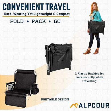 Alpcour Stadium Seat - Foldable, Padded Bleacher Chair with Backrest, Armrest, Pockets, & Cup Holder