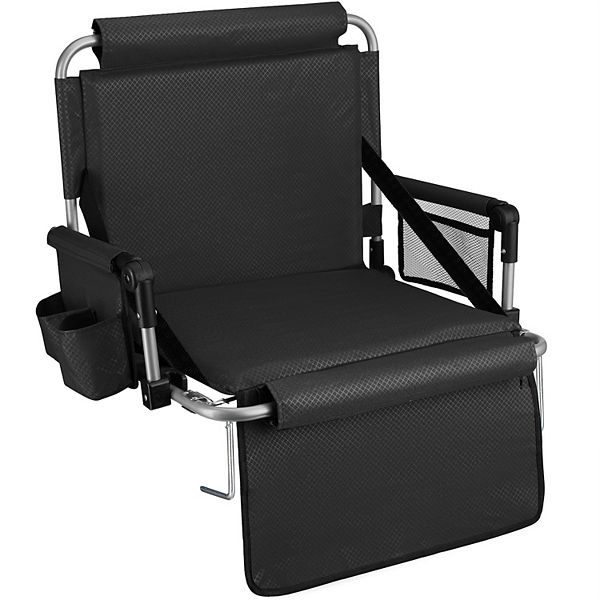 Alpcour Stadium Seat - Foldable, Padded Bleacher Chair with Backrest, Armrest, Pockets, & Cup Holder - Black