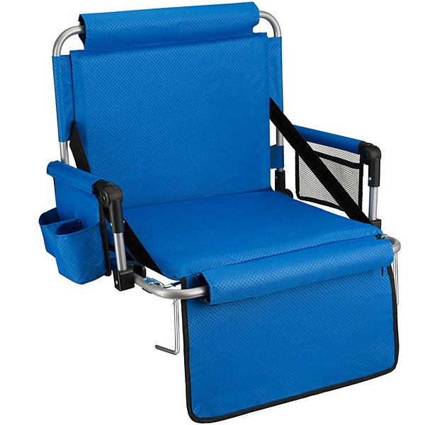 Alpcour Stadium Seat - Foldable, Padded Bleacher Chair with Backrest, Armrest, Pockets, & Cup Holder - Blue