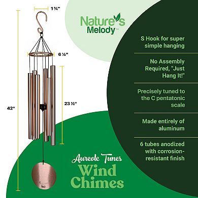 Nature's Melody Aureole Tunes Wind Chimes - 6-Tube Outdoor Windchime, C Pentatonic Scale