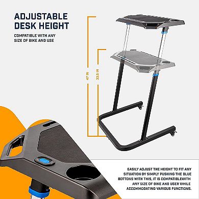 Alpcour Adjustable Bike Trainer Fitness Desk - Non-Slip Surface, Gadget Slots, and Lockable Wheels