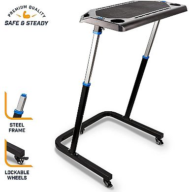 Alpcour Adjustable Bike Trainer Fitness Desk - Non-Slip Surface, Gadget Slots, and Lockable Wheels