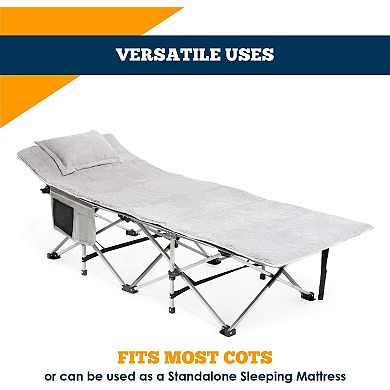 Alpcour Camping Cot Mattress Pad - 75x28" Corduroy Topper with Pillow & Carry Case