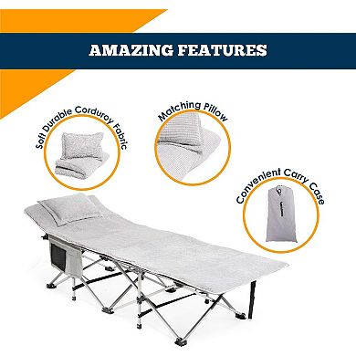 Alpcour Camping Cot Mattress Pad - 75x28" Corduroy Topper with Pillow & Carry Case