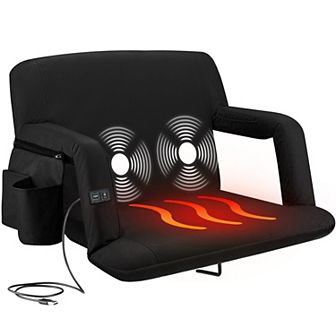 Alpcour 25-Inch Extra-Wide Heated Massage Reclining Stadium Seat - Waterproof Foldable Camping Chair with Extra Thick Padding and Wide Back Support