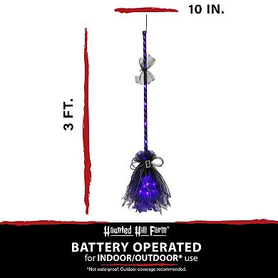 3-Foot Witch's Broomstick with Purple Lights Halloween Decoration