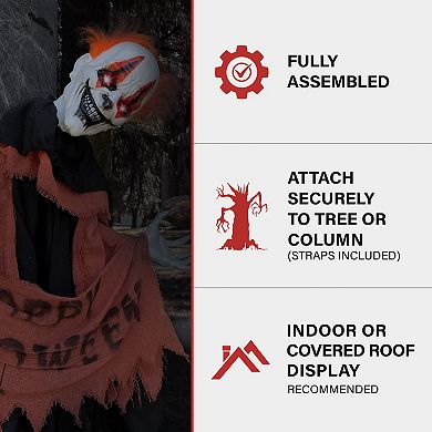 Animatronic Clown Tree Hugger with Movement, Sounds, and Lights Halloween Decoration