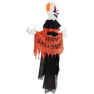 Animatronic Clown Tree Hugger with Movement, Sounds, and Lights Halloween Decoration