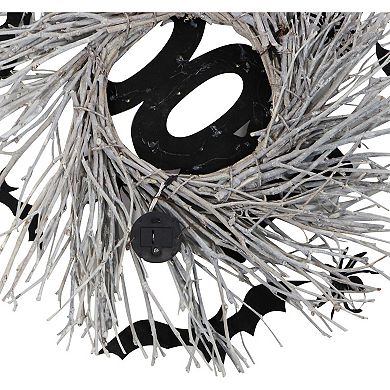15" White Twig Battery Operated Halloween Wreath