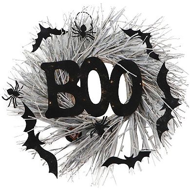 15" White Twig Battery Operated Halloween Wreath