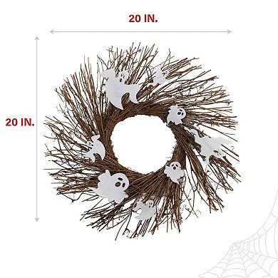20" Battery Operated Natural Twig Halloween Wreath