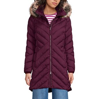 Petite Lands’ End Insulated Cozy Fleece Lined Faux-Fur Trim Hood Puffer Coat