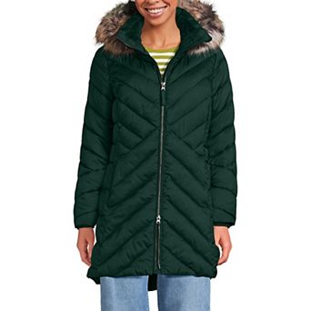 Petite Lands’ End Insulated Cozy Fleece Lined Faux-Fur Trim Hood Puffer Coat