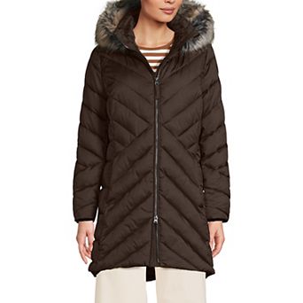 Petite Lands’ End Insulated Cozy Fleece Lined Faux-Fur Trim Hood Puffer Coat